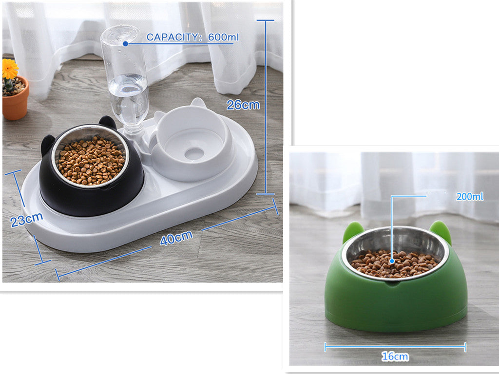 HKM-8274237 Adjustable 15¡ã Tilted Stainless Steel Pet Bowl Set for Cats and Dogs with Dual Bowls and Easy-Clean Design