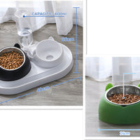 HKM-8274237 Adjustable 15¡ã Tilted Stainless Steel Pet Bowl Set for Cats and Dogs with Dual Bowls and Easy-Clean Design