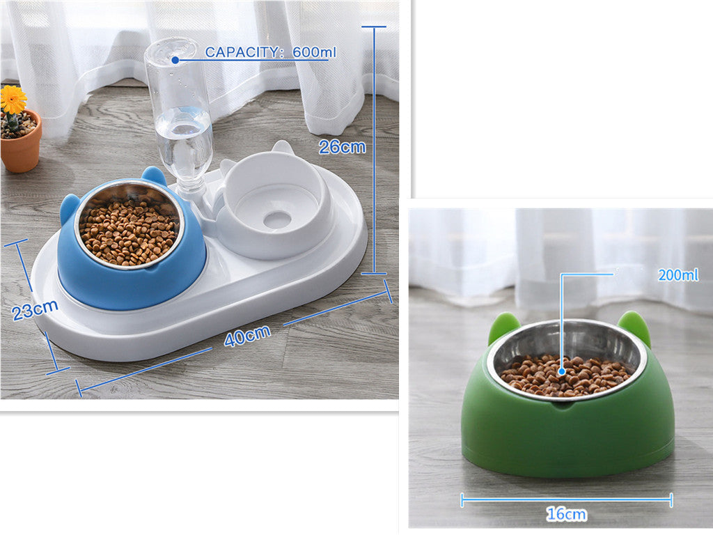 HKM-8274237 Adjustable 15¡ã Tilted Stainless Steel Pet Bowl Set for Cats and Dogs with Dual Bowls and Easy-Clean Design