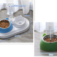 HKM-8274237 Adjustable 15¡ã Tilted Stainless Steel Pet Bowl Set for Cats and Dogs with Dual Bowls and Easy-Clean Design