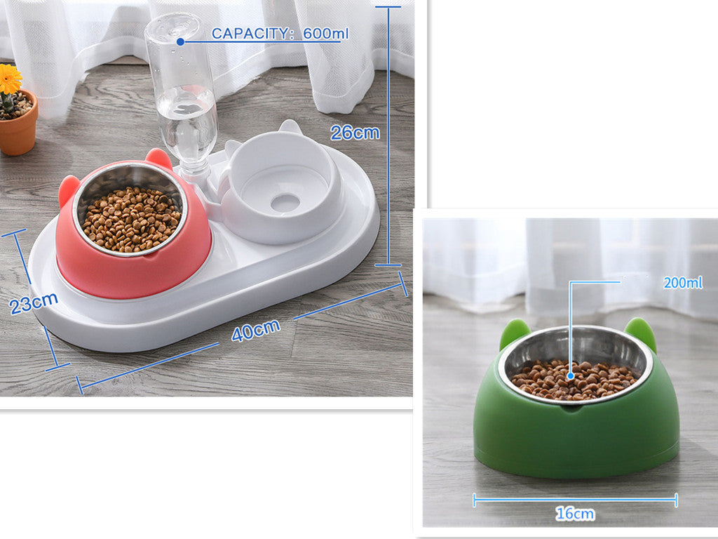 HKM-8274237 Adjustable 15¡ã Tilted Stainless Steel Pet Bowl Set for Cats and Dogs with Dual Bowls and Easy-Clean Design