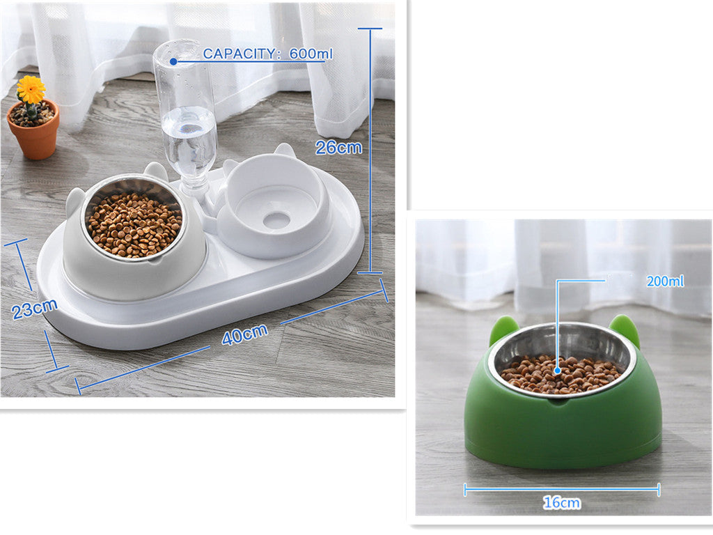 HKM-8274237 Adjustable 15¡ã Tilted Stainless Steel Pet Bowl Set for Cats and Dogs with Dual Bowls and Easy-Clean Design