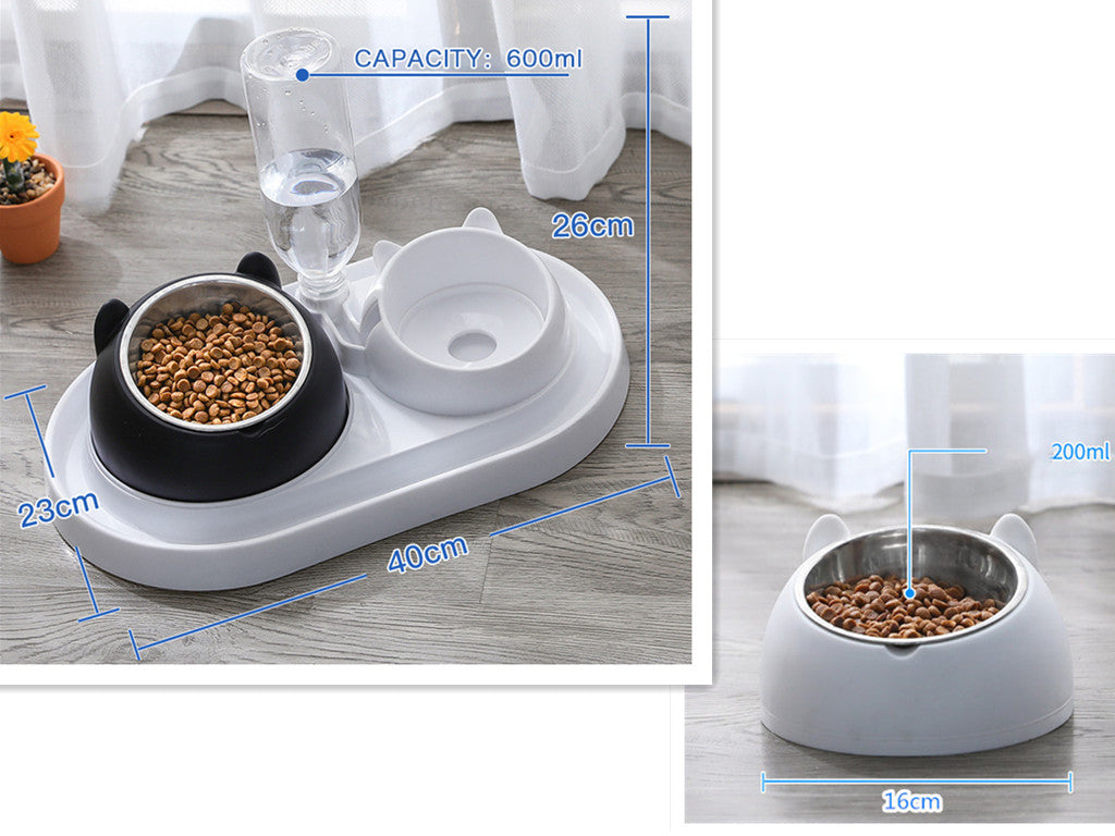 HKM-8274237 Adjustable 15¡ã Tilted Stainless Steel Pet Bowl Set for Cats and Dogs with Dual Bowls and Easy-Clean Design