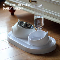HKM-8274237 Adjustable 15¡ã Tilted Stainless Steel Pet Bowl Set for Cats and Dogs with Dual Bowls and Easy-Clean Design