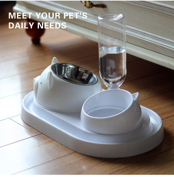 HKM-8274237 Adjustable 15¡ã Tilted Stainless Steel Pet Bowl Set for Cats and Dogs with Dual Bowls and Easy-Clean Design