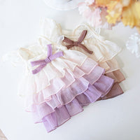 HKM-8274621 Gradient Color Cake Dress for Pets - Stylish Polyester Dog Clothing in Taro Bobo and Raw Latte, Sizes 2XS to 3XL