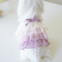 HKM-8274621 Gradient Color Cake Dress for Pets - Stylish Polyester Dog Clothing in Taro Bobo and Raw Latte, Sizes 2XS to 3XL