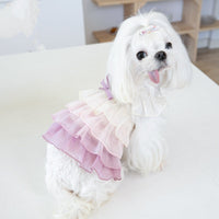 HKM-8274621 Gradient Color Cake Dress for Pets - Stylish Polyester Dog Clothing in Taro Bobo and Raw Latte, Sizes 2XS to 3XL