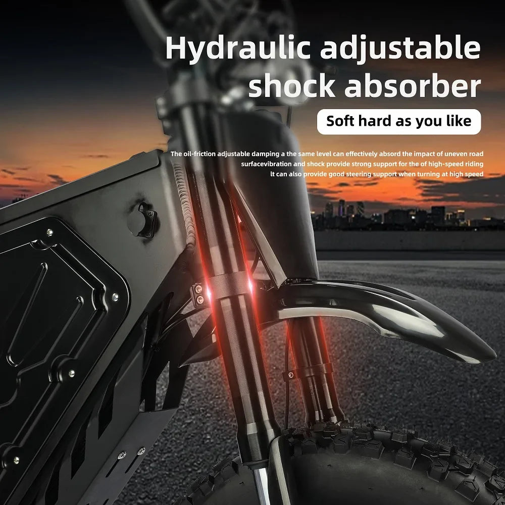 HKM-827603 Electric Mountain Bike 3000W Peak Power, 45MPH, 20Ah Removable Li-ion Battery, 7-Speed, Hydraulic Disc Brakes, Fat Tires, Aluminum Frame