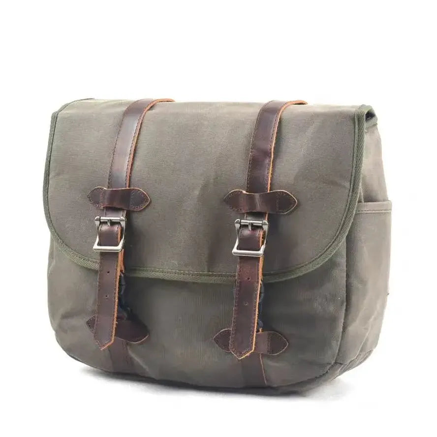 HKM-827923 Vintage Dyed Wax Canvas Motorcycle Side Bag with Leather Accents