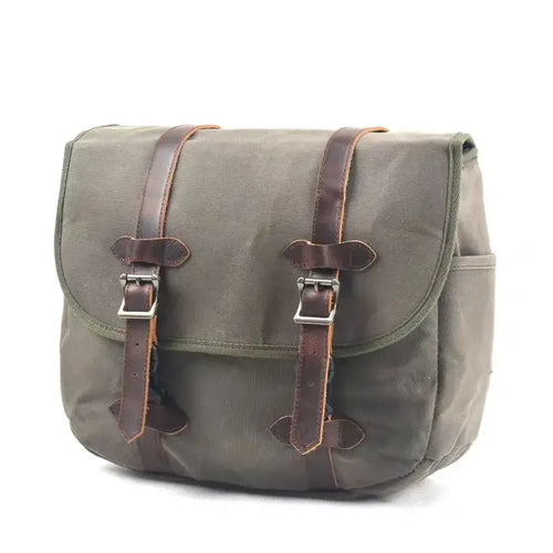 HKM-827923 Vintage Dyed Wax Canvas Motorcycle Side Bag with Leather Accents