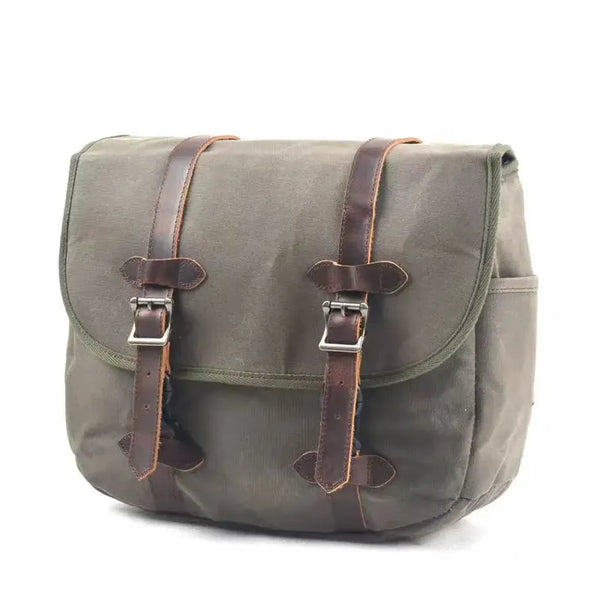 HKM-827923 Vintage Dyed Wax Canvas Motorcycle Side Bag with Leather Accents