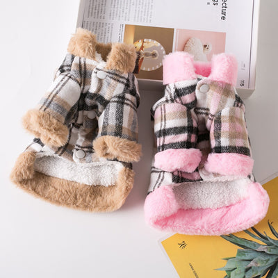HKM-8279485 Thickened Casual Pet Dog Apparel for Autumn and Winter in Khaki and Pink