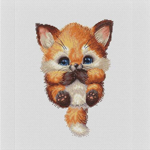 HKM-828051 Cute Fox Cross Stitch Kit - 14ct Cotton Fabric, European Design, 25cm x 33cm, Complete DIY Set