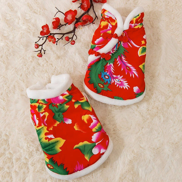 HKM-8281277 Winter Flower Padded Jacket for Corgis, Teddy Bears, and Pomeranians
