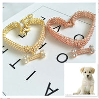 HKM-8281789 Three-Drain Drill Zircon Bone Pet Collar in Gold and Rose Gold, Copper with Rhinestones, All Seasons Style