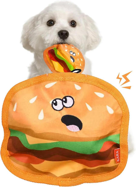 HKM-828243 Durable Crinkle Squeaky Dog Toy for Interactive Play - Stuffing-Free Hamburger Design