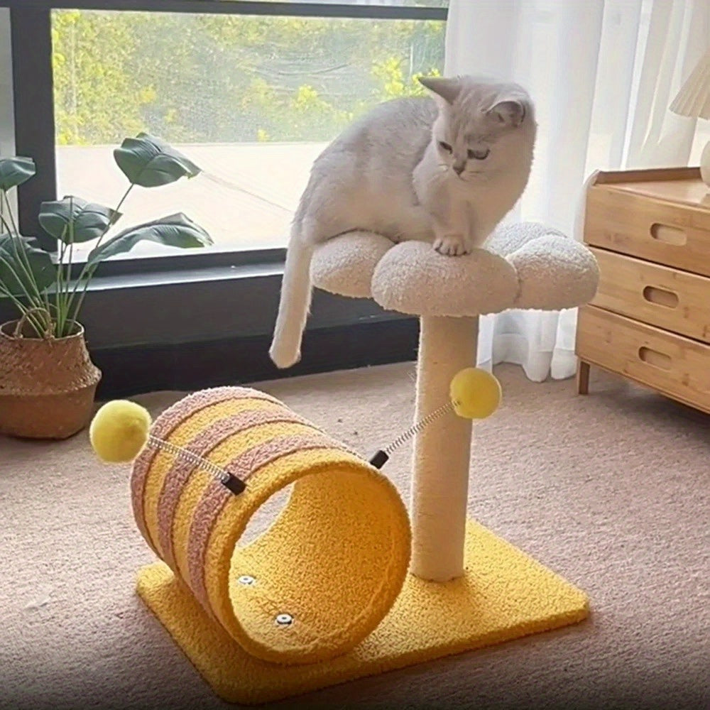HKM-8283069 Cat Climbing Frame with Sisal Scratching Board and Tunnel, Compact Design for Playful Cats