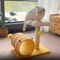HKM-8283069 Cat Climbing Frame with Sisal Scratching Board and Tunnel, Compact Design for Playful Cats