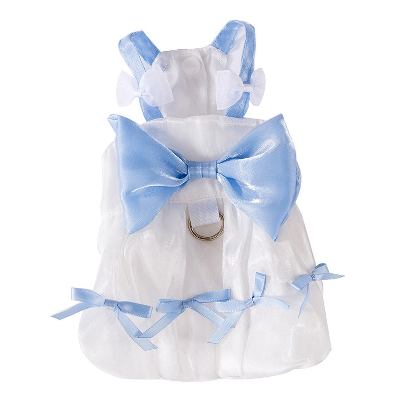 HKM-8284349 Elegant White Bow Princess Style Traction Dog Clothes for All Sizes