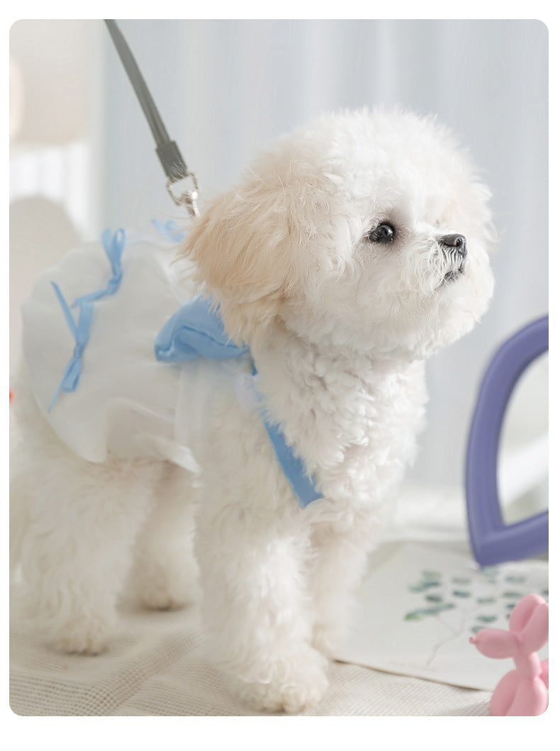 HKM-8284349 Elegant White Bow Princess Style Traction Dog Clothes for All Sizes
