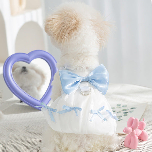 HKM-8284349 Elegant White Bow Princess Style Traction Dog Clothes for All Sizes