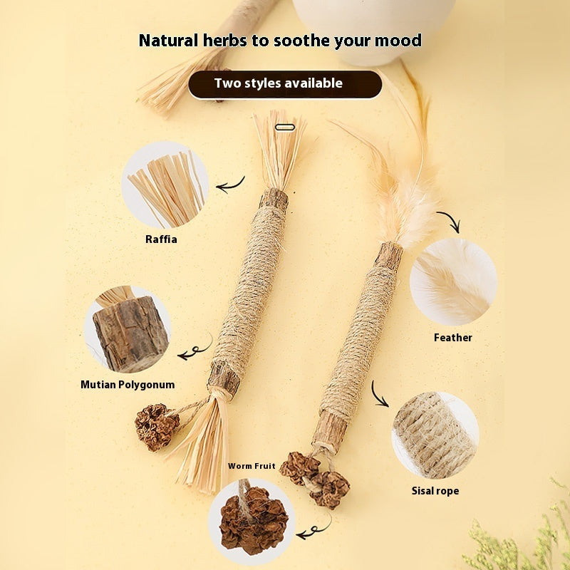 HKM-8285629 Cat Teeth Grinding Rod - Wooden Polygonum Tooth Care Tool for Cats
