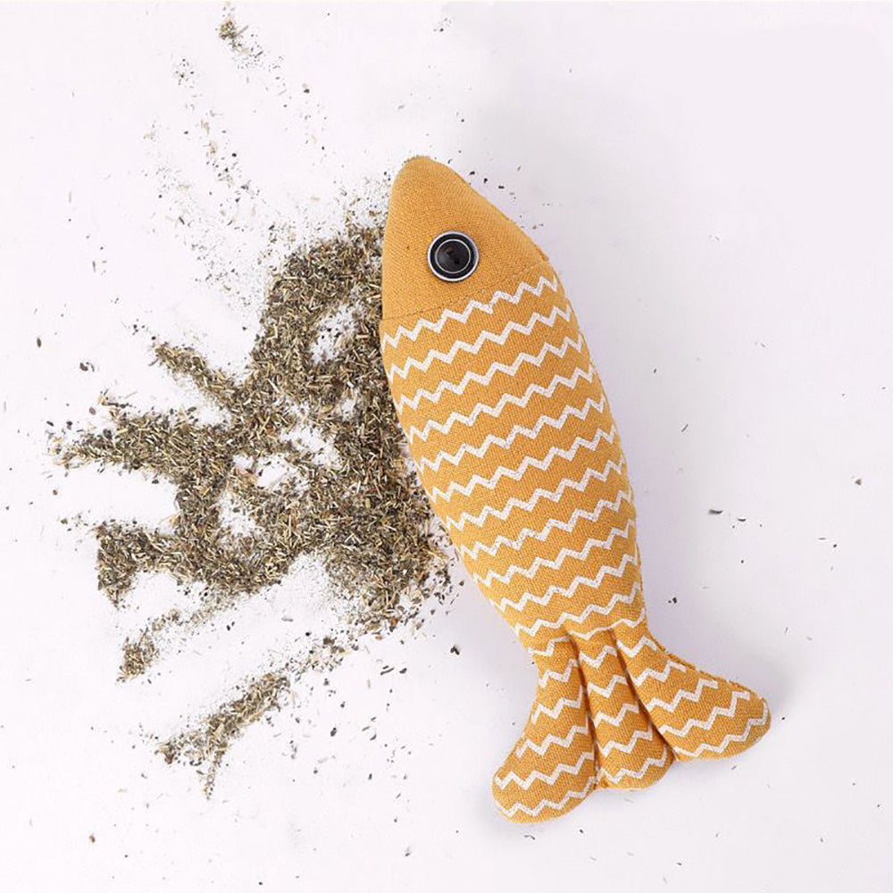 HKM-8287037 Catnip Fish Kicker Toy - Soft Plush Teething Pillow for Indoor Kittens - Durable, Crinkle Sound, Interactive Fun