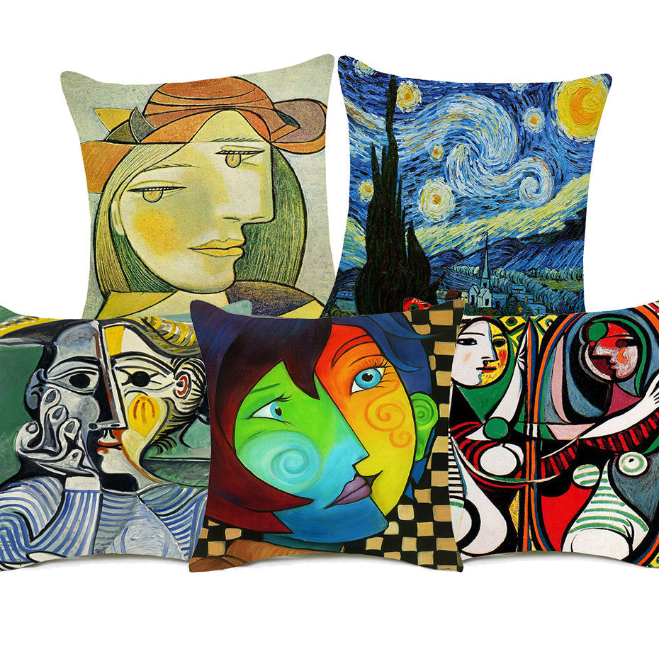 HKM-828883 Painted Cartoon Linen Pillowcase with PP Cotton Filling for Cozy Decor