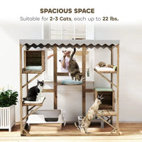 HKM-8289213 Expandable Outdoor Cat Enclosure with Multi-Level Platforms and Waterproof Roof for Multiple Cats