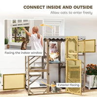 HKM-8289213 Expandable Outdoor Cat Enclosure with Multi-Level Platforms and Waterproof Roof for Multiple Cats