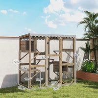 HKM-8289213 Expandable Outdoor Cat Enclosure with Multi-Level Platforms and Waterproof Roof for Multiple Cats