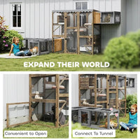 HKM-8289213 Expandable Outdoor Cat Enclosure with Multi-Level Platforms and Waterproof Roof for Multiple Cats