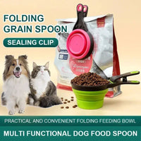 HKM-8289341 Folding Silicone Pet Bowl with Measuring Spoon and Storage Clip for Dogs and Cats