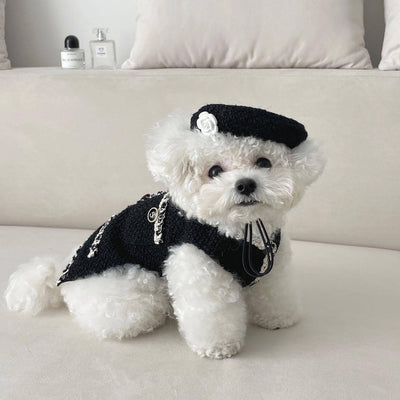 HKM-8290365 Fashionable Knitted Hat for Pets - Black and Beige, Designed for Comfort and Style, Head Circumference 40cm