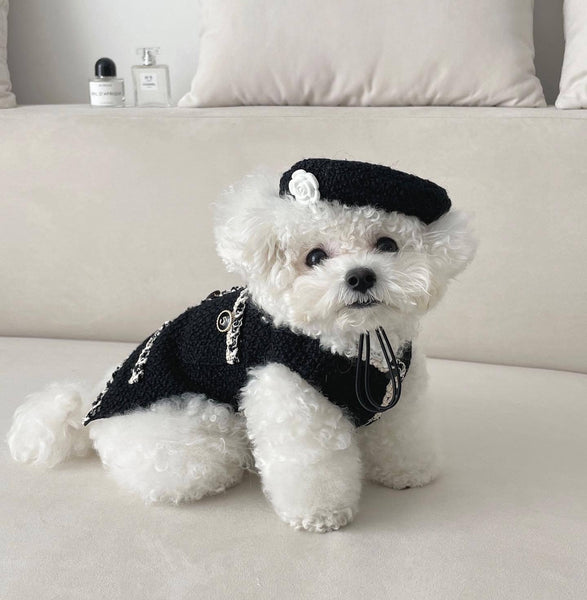 HKM-8290365 Fashionable Knitted Hat for Pets - Black and Beige, Designed for Comfort and Style, Head Circumference 40cm