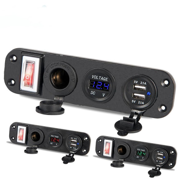 HKM-829075 Three-Port Car Mobile Phone Charger, 12-30V Input, 5V USB Output, 4200mA Current, Model YD-YY-TU-KG