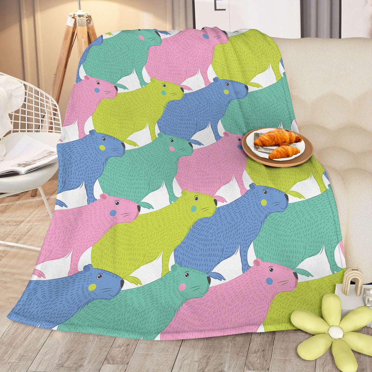 HKM-829203 Capybara Flannel Blanket - Soft and Lightweight Animal Print for Couch, Bed, or Nursery (75x100cm, 130x150cm)