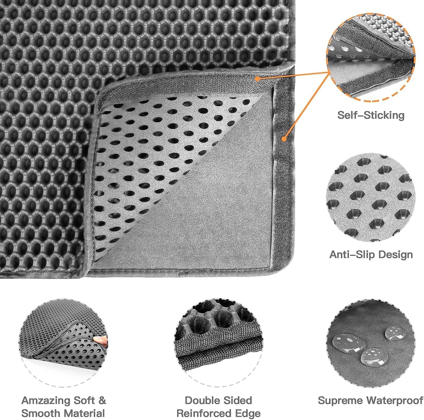 HKM-8292797 Cat Litter Trapping Mat with Honeycomb Double Layer Design, Waterproof and Washable for Easy Cleanup