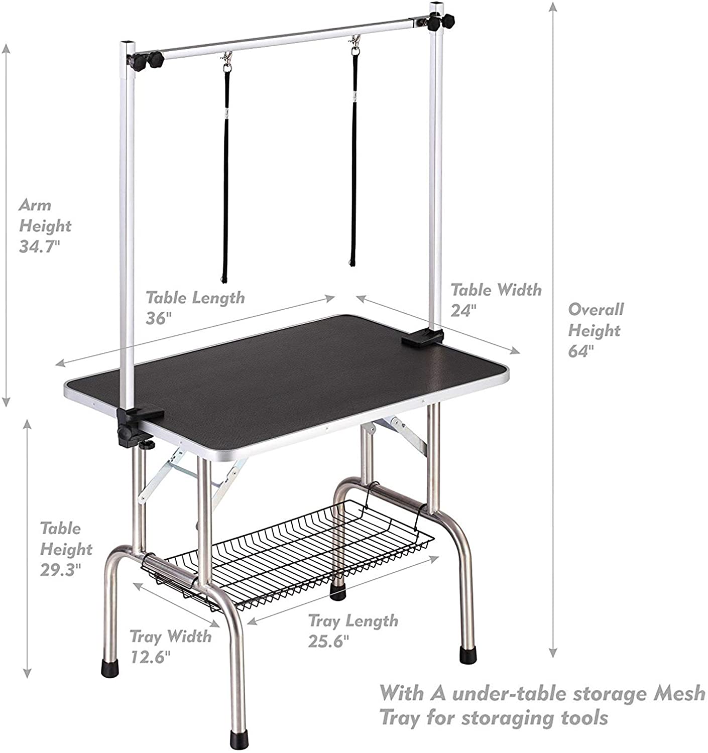 HKM-8293181 Adjustable Heavy Duty Dog Grooming Table with Non-Slip Surface and Folding Design, 36 x 23.8 Inches