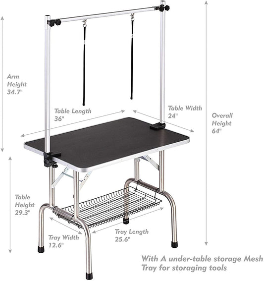 HKM-8293181 Adjustable Heavy Duty Dog Grooming Table with Non-Slip Surface and Folding Design, 36 x 23.8 Inches