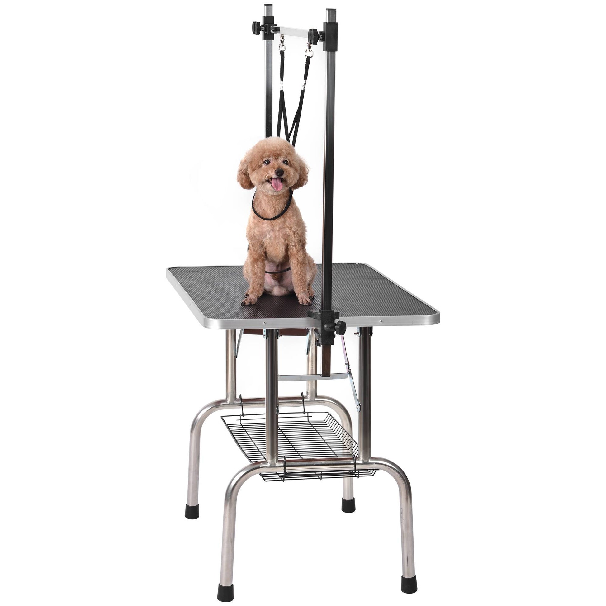 HKM-8293181 Adjustable Heavy Duty Dog Grooming Table with Non-Slip Surface and Folding Design, 36 x 23.8 Inches