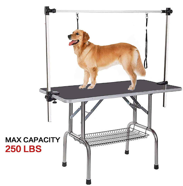 HKM-8293181 Adjustable Heavy Duty Dog Grooming Table with Non-Slip Surface and Folding Design, 36 x 23.8 Inches