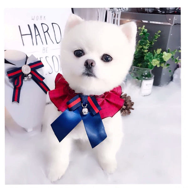 HKM-8293309 British Retro Style Bow Tie Collar with Bell for Dogs and Cats - Multiple Colors and Sizes Available