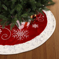HKM-829331 Christmas Red Velvet 48-Inch Snowflake Tree Skirt with Embroidered Lace Trim