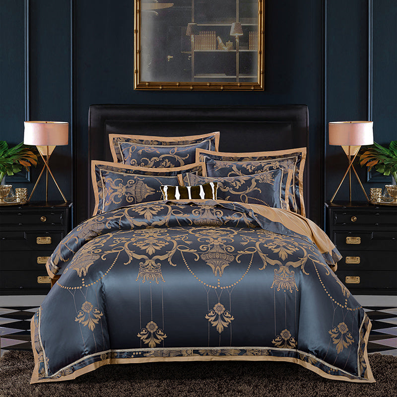 HKM-829523 Elegant Tencel Cotton Satin Jacquard Four-Piece Bedding Set