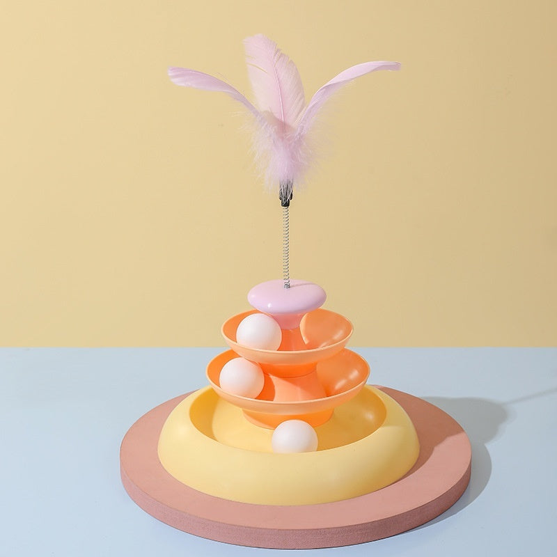 HKM-8296125 Cat Turntable Toy for Stress Relief - Available in Colorful Options with or without Feathers