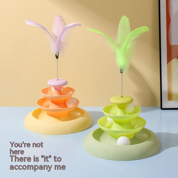 HKM-8296125 Cat Turntable Toy for Stress Relief - Available in Colorful Options with or without Feathers