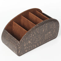 HKM-829715 Five-Compartment PU Leather Remote Control Holder for Organising and Desk Storage