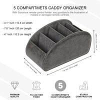 HKM-829715 Five-Compartment PU Leather Remote Control Holder for Organising and Desk Storage